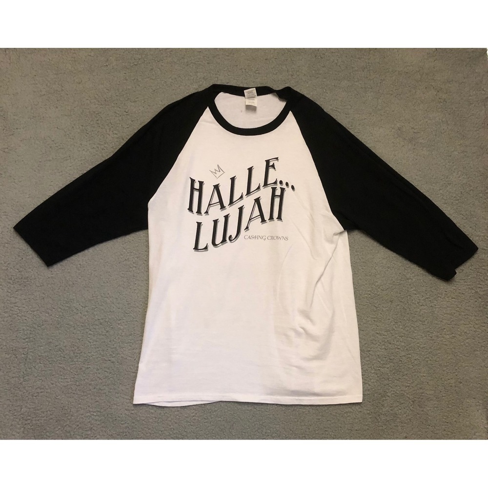 Casting Crowns Jesus Tee Hallelujah Raglan Shirt Mens L White Black 3/4 Sleeve